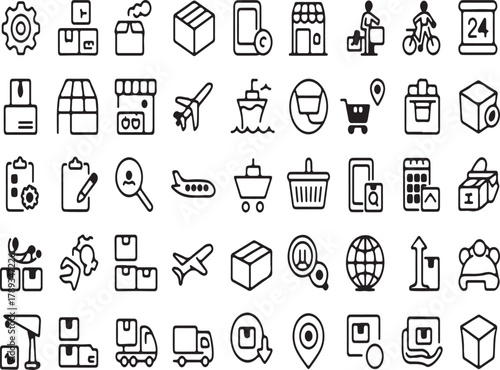 Diverse collection of accessible line icons featuring people with disabilities, medical care symbols, and essential public facility signage for modern digital interfaces and universal design projects