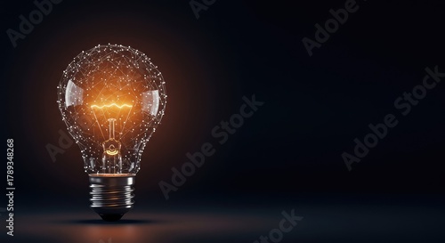 Glowing futuristic lightbulb illuminating a complex digital network, representing a new technical breakthrough and creative solution ,science ,electricity ,clever