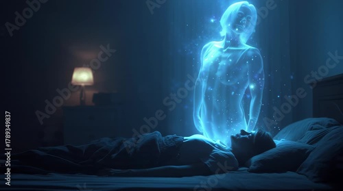 Soul Leaving Body During Sleep, Human Spirit Floating Above Sleeping Body, Spiritual Astral Projection
