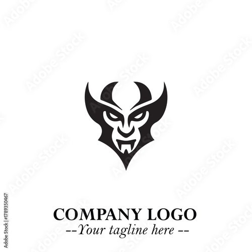 Head of Vampire Logo Symbol in Black on the White Background with Gothic Horror Vector Design