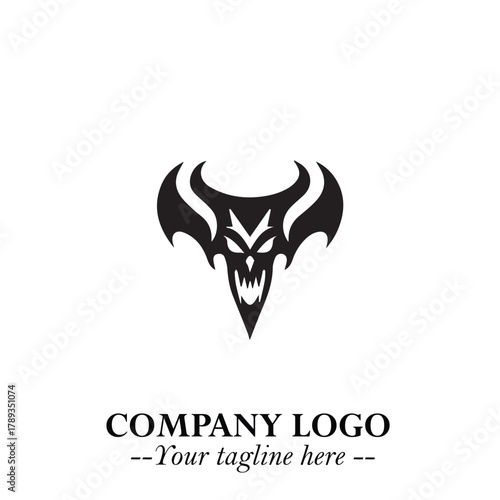 Head of Vampire Logo Symbol in Black on the White Background with Gothic Horror Vector Design