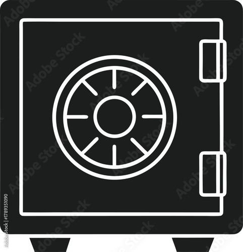 Safe deposit silhouette vector icon with circular dial and door handles