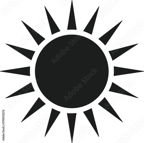Black sun silhouette vector with sharp rays white