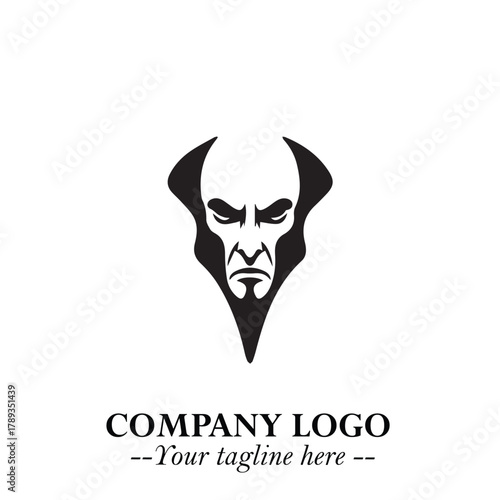 Head of Vampire Logo Symbol in Black on the White Background with Gothic Horror Vector Design