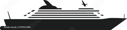Black cruise ship silhouette vector with multiple decks and antennas