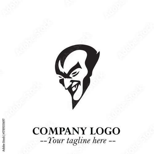 Head of Vampire Logo Symbol in Black on the White Background with Gothic Horror Vector Design