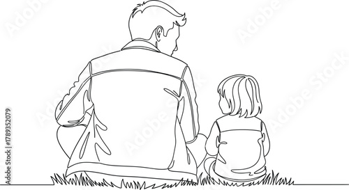 Father and Daughter Line Art Vector: Continuous Sketch of Man and Child Sitting Together, Representing Family, Parenthood, Love, and Generational Bonding Illustration