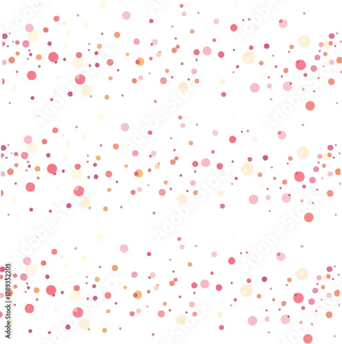 Delicate coral and peach confetti dots drift across a pure white background, creating a soft and festive atmosphere perfect for celebrations and design.