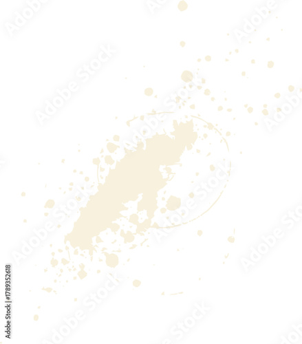 Creamy beige paint splatters and drips create an abstract design against a clean white backdrop, perfect for adding a touch of artistic flair to projects.