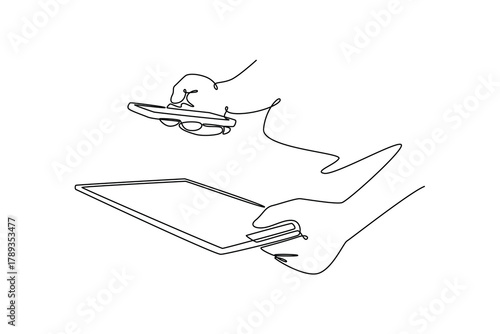 Business, finance and investment. Businessman accountant using calculator to financial report. Budget planning concept. Single line draw design. Vector graphic illustration