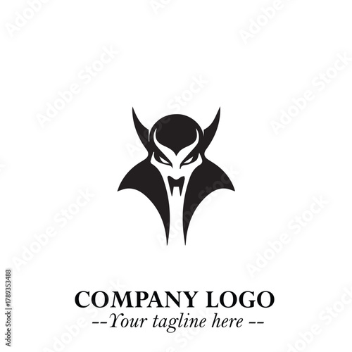 Head of Vampire Logo Symbol in Black on the White Background with Gothic Horror Vector Design