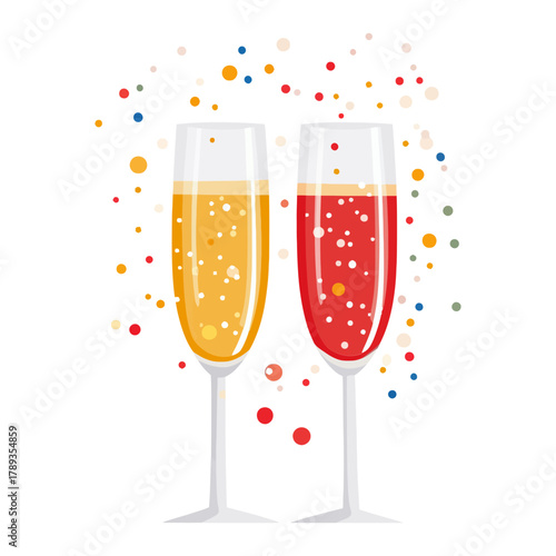 Two festive champagne glasses with colorful confetti, perfect for New Year's, wedding invitations, or celebration-themed blogs. Symbolizes joy, festivity, and special occasions.