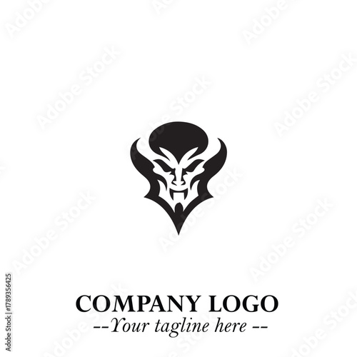 Head of Vampire Logo Symbol in Black on the White Background with Gothic Horror Vector Design