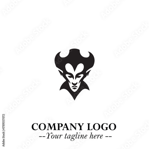 Head of Vampire Logo Symbol in Black on the White Background with Gothic Horror Vector Design