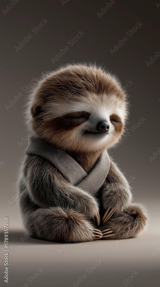 Fototapeta premium Cute smiling sloth character meditating peacefully in a yoga pose.