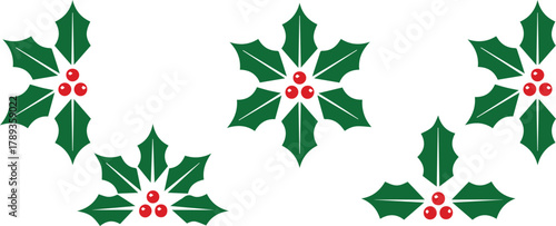 Holly berry icons set, Christmas logo with holly berries.