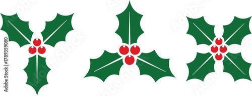 Holly berry icons set, Christmas logo with holly berries.