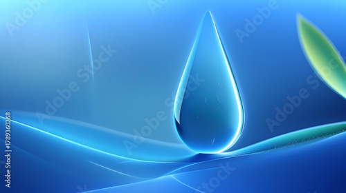 Stunning blue water drop reflecting purity and freshness, a symbol of hydration and clean energy for wellness and environmental projects