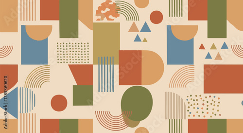 Geometric Pattern with Abstract Shapes in Earthy Tones - Seamless Vector Design for Backgrounds and Textures