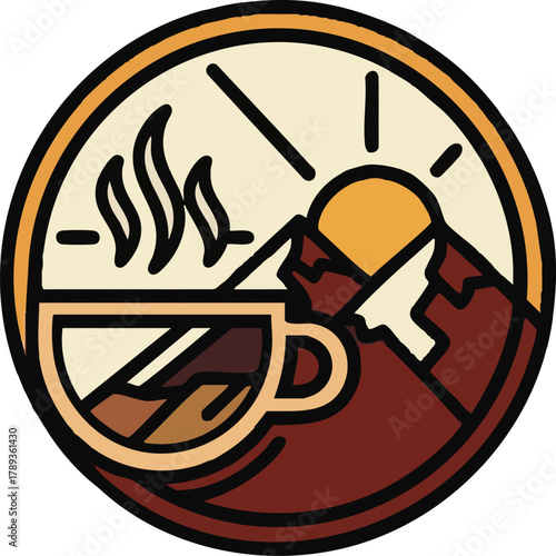 Sunrise Over Mountains Reflected in a Coffee Cup - A Cozy Morning Scene