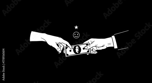 Hands exchanging money, symbolizing payment, reward, and success.