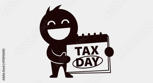 Smiling character holding a calendar with "tax day" for finance.