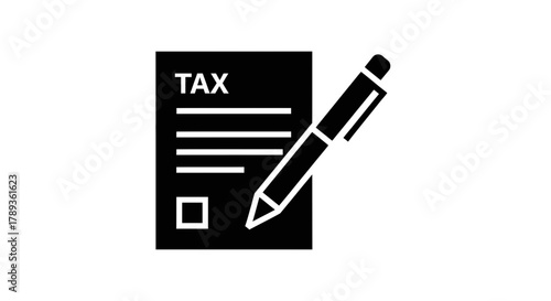 Tax document with pen, filing taxes, financial form, accounting icon