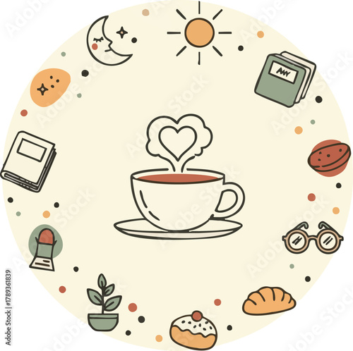 Cozy morning routine with a warm cup of coffee, a good book, and gentle sunlight, embodying a peaceful lifestyle