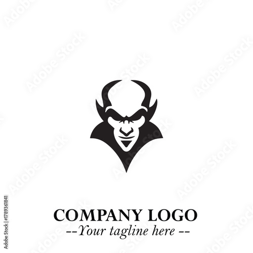 Head of Vampire Logo Symbol in Black on the White Background with Gothic Horror Vector Design
