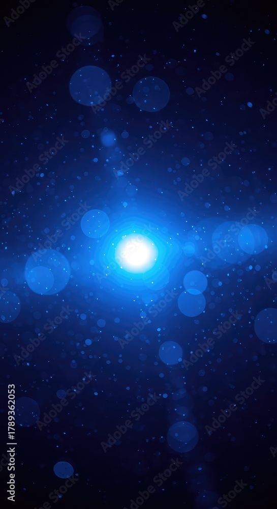 Fototapeta premium A mesmerizing deep blue abstract background featuring numerous circular light flares and gentle, soft bokeh effects. Perfect for overlay or wallpaper use ,subtle ,vibrant ,illumination