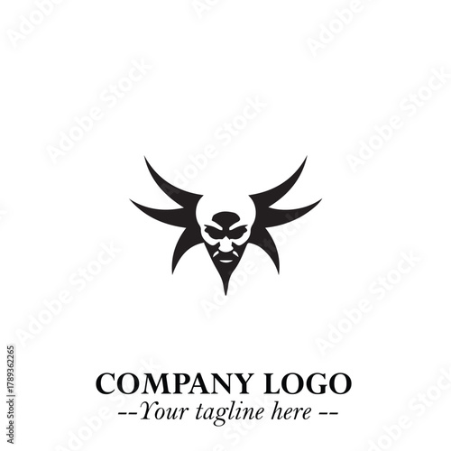 Head of Vampire Logo Symbol in Black on the White Background with Gothic Horror Vector Design