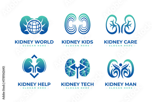 Set of Kidney logo vector. Kidney care logo. Creative urology logo concept design template.