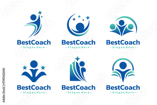 Set of success people logo template design. Leadership logo concept. Healthy life vector illustration.