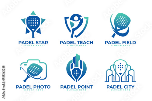 Set of Padel logo design template. Isolated vector icon of sport padel on white background for poster, banner and flyer.
