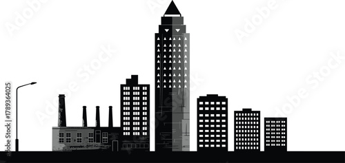 Modern emergency service buildings illustration set, including police station, fire department garage, industrial warehouse, vector architecture collection, public safety concept