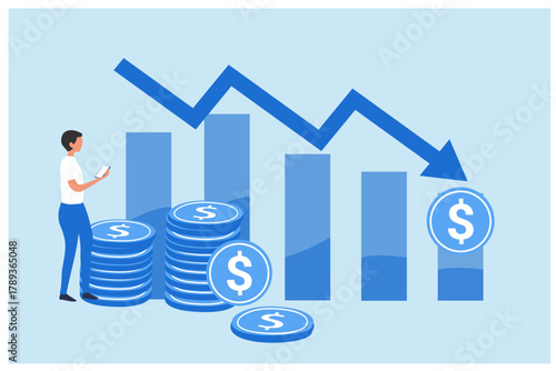 Recession, inflation, currency depreciation vector illustration