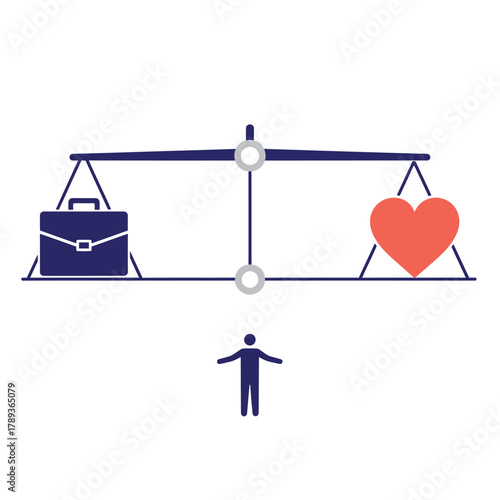 Balance scale showing briefcase and heart, representing worklife balance