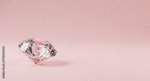 Brilliant cut diamond jewel shimmering on a soft pastel pink background, symbolizing luxury and high value gemstone clarity ,crystal ,present ,perfect