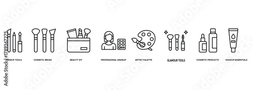 Banner Makeup Artist Tools icon. Makeup Tools, Cosmetic Brush, Beauty Kit, Professional Makeup, Artist Palette, Glamour Tools, Cosmetic Products, Makeup Essentials