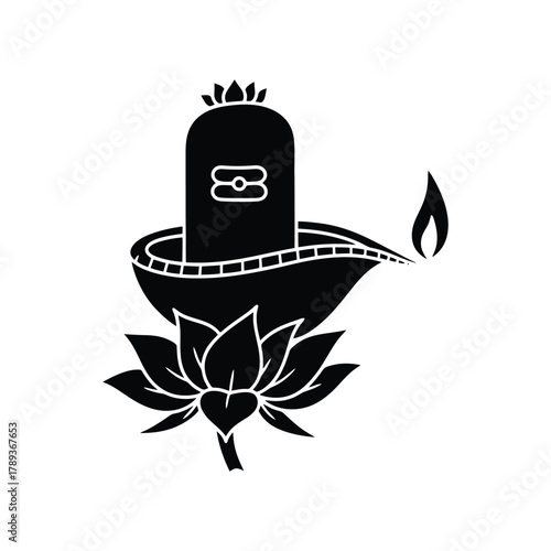 shiv lingam vector illustration hindu god shiva symbol, diya lamp, and lotus flower