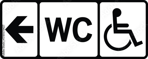 Toilet and disabled access sign with left direction arrow