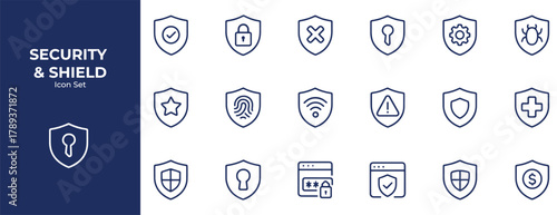 Security & Shield Line Icons Pack – Outline Icons for Cybersecurity, Protection, Privacy, and Data Safety