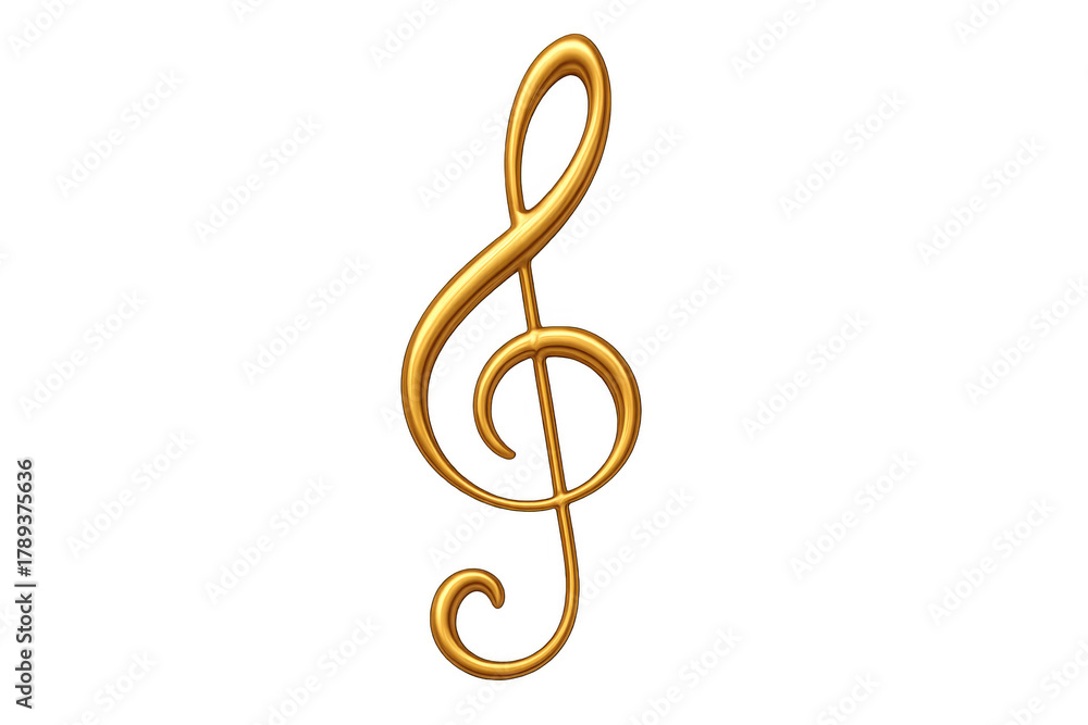 Obraz premium Golden treble clef musical symbol representing harmony, melody, and rhythm, ideal for classical music concepts on transparent background