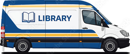 Mobile library van delivering knowledge and community resources, ideal for education campaigns and promoting literacy, showcasing access and outreach in a modern and vibrant design
