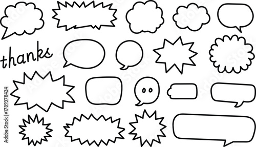 Creative hand drawn speech bubbles and thanks word art for design use