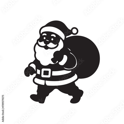 Santa Claus Walking with Gift Sack Festive Holiday Celebration Design