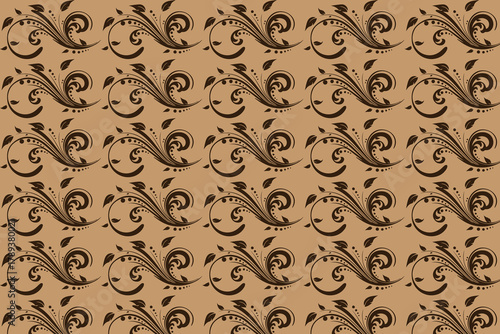 Elegant brown pattern with swirling floral and leaf designs, creating a natural and sophisticated background for various applications
