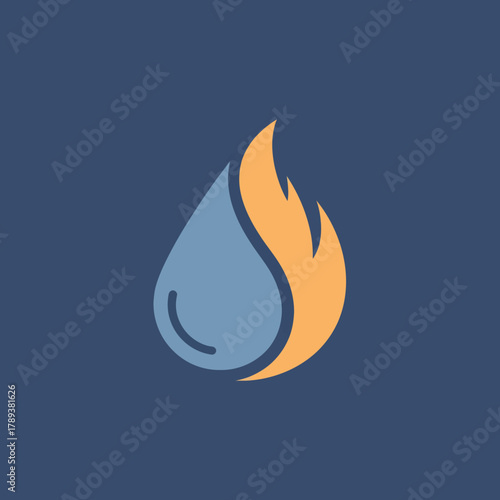 Abstract logo design of a water drop and fire flame.