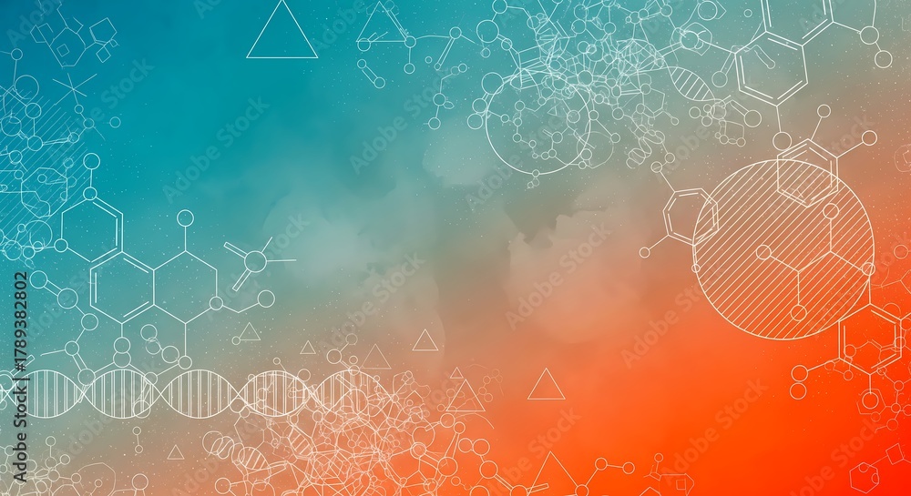 Fototapeta premium Dynamic molecular structures and DNA helix blend with vibrant gradient sky