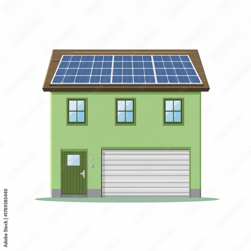 Fototapeta premium Eco-friendly house with solar panels on roof, renewable energy